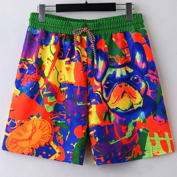 

Men Cartoon Graphic Drawstring Waist Shorts, Multicolor