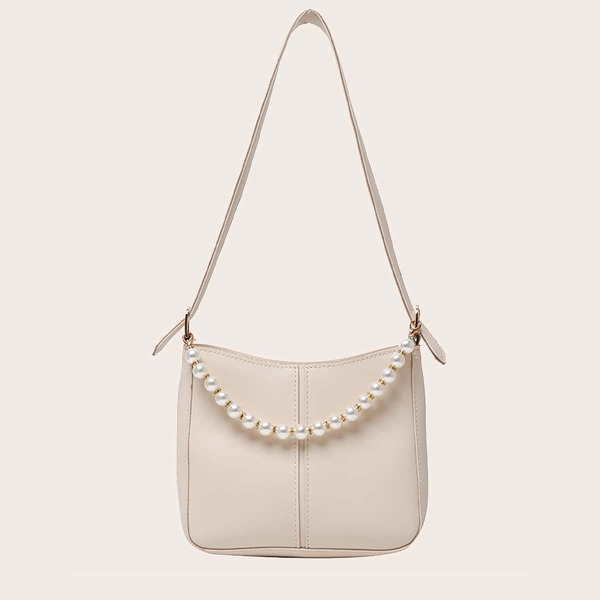 

Faux Pearl Decor Satchel Bag, White