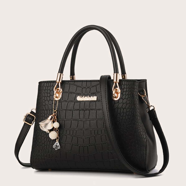 

Croc Embossed Tote Bag, Black