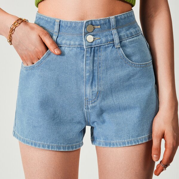 

High Waisted Slant Pocket Front Denim Shorts, Light wash
