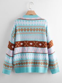 大碼民俗圖騰套頭毛衣 - 彩色 - 查看 2