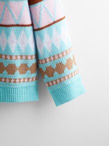 大碼民俗圖騰套頭毛衣 - 彩色 - 查看 3