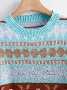 大碼民俗圖騰套頭毛衣 - 彩色 - 查看 4