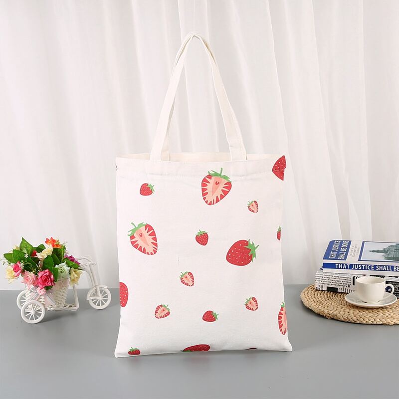 

Strawberry Graphic Canvas Tote Bag, White