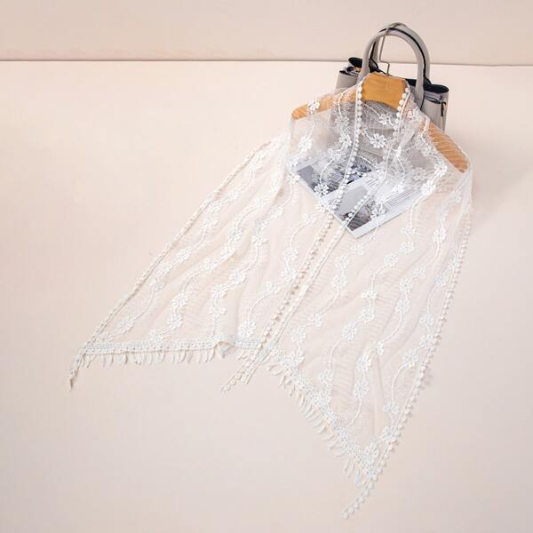 

Lace Sheer Scarf, White