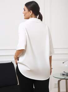 Calvaya Plus Flap Detail Lapel Neck Blouse - White - View 2