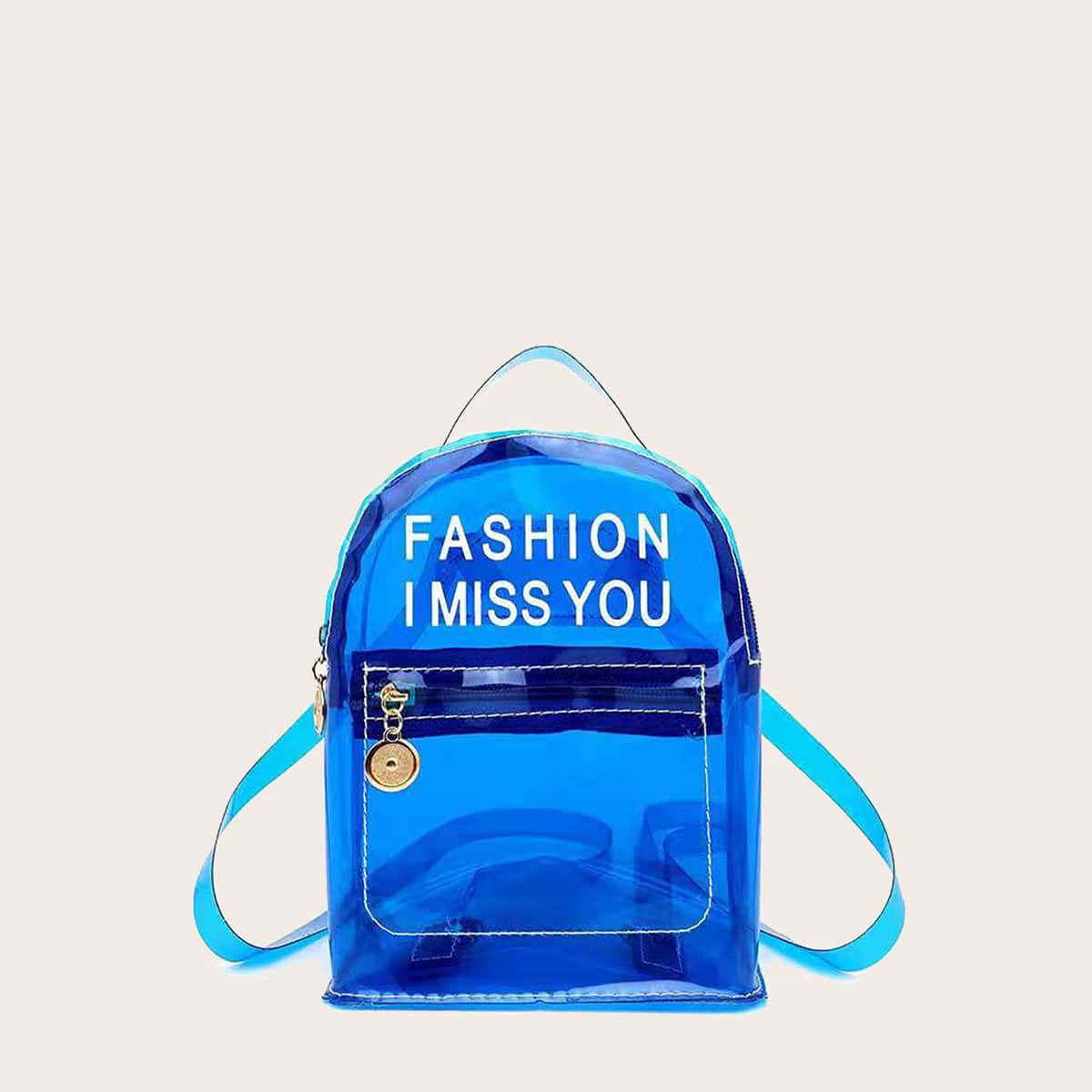

Clear Letter Graphic Backpack, Blue