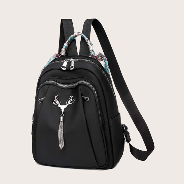 

Minimalist Scarf Decor Zipper Front Backpack, Black