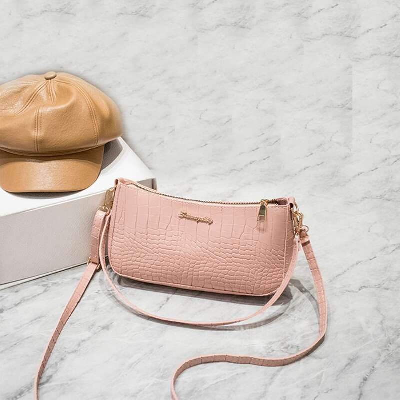 

Croc Embossed Baguette Bag, Pink