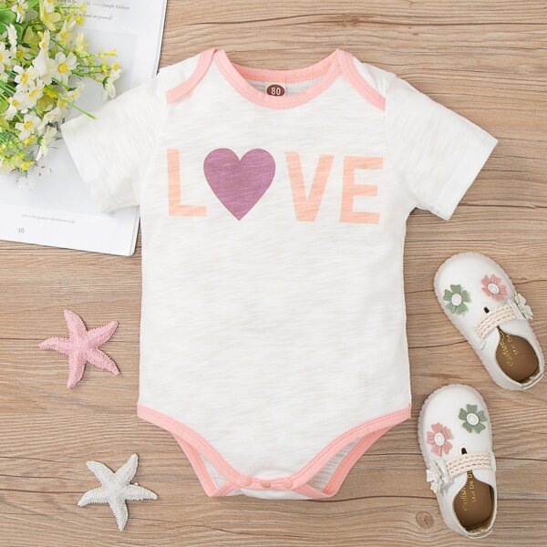 

Baby Girl Letter Graphic Contrast Binding Bodysuit, White