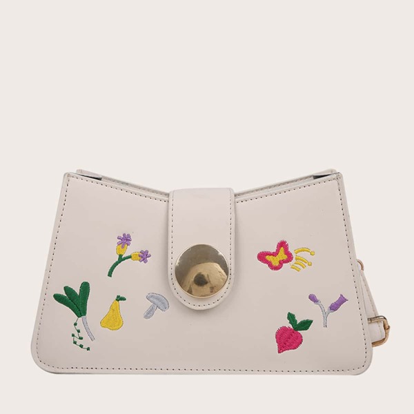 

Metal Decor Cartoon Graphic Novelty Bag, Beige
