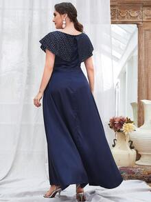 Modelyn Plus Geo Print Ruffle Trim V Neck Dress - Navy Blue - View 2