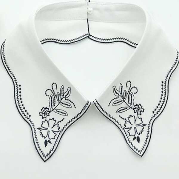 

Flower Embroidered Dickey Collar, White