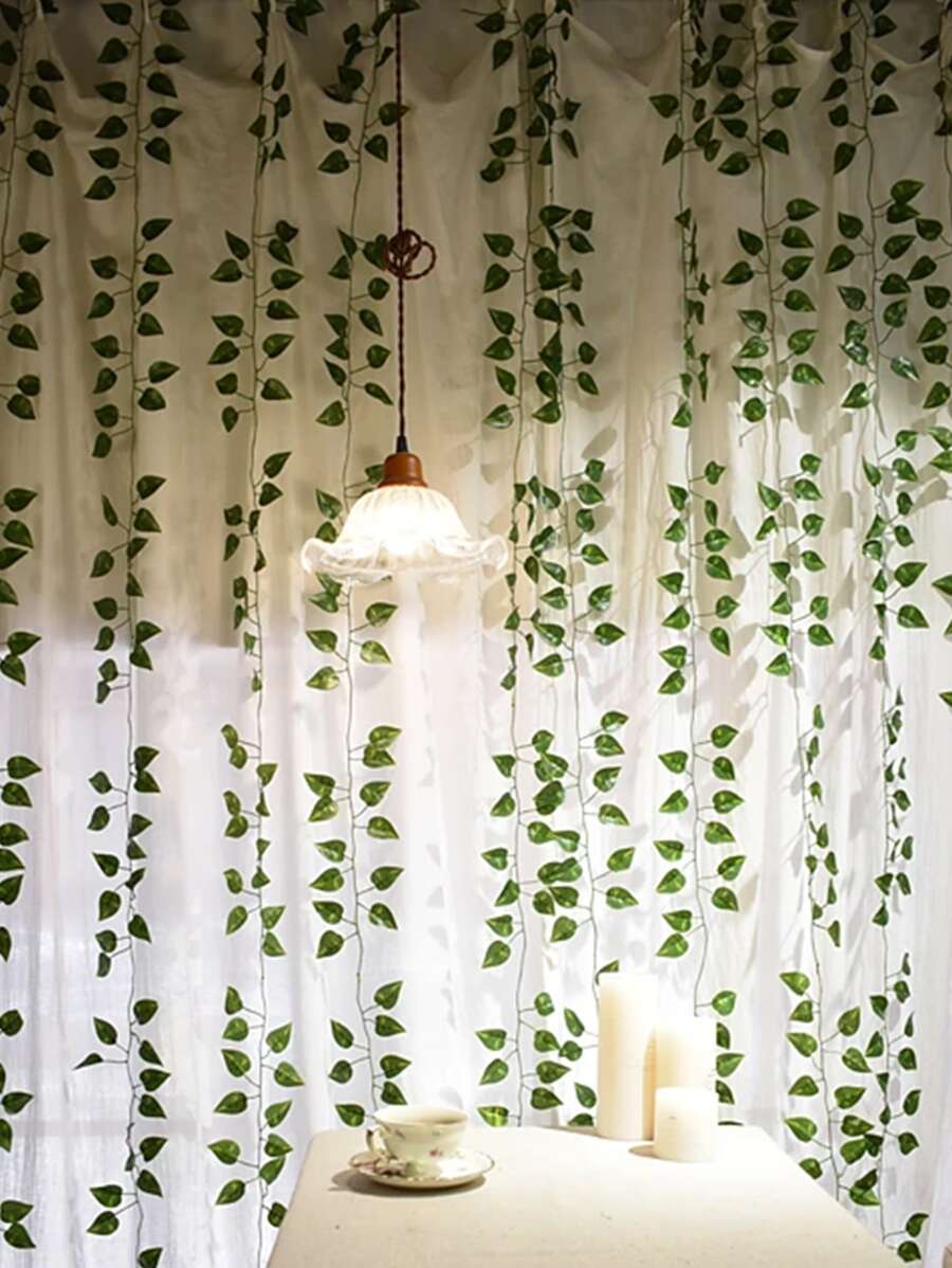 假常春藤，人造常春藤花環假藤蔓春季裝飾，樹葉綠色植物懸掛植物，適用於臥室花園家庭婚禮牆壁裝飾 - 綠色 - 查看 1