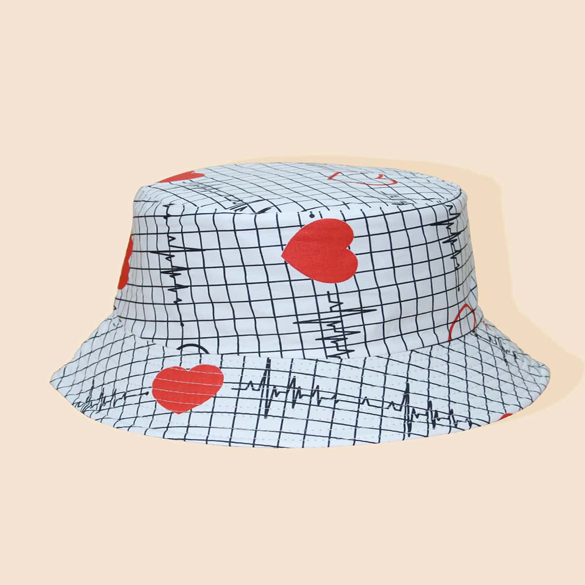 

Heart Pattern Bucket Hat, White