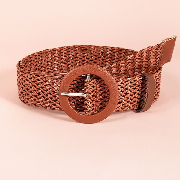 

Round Buckle Woven Belt, Rust brown