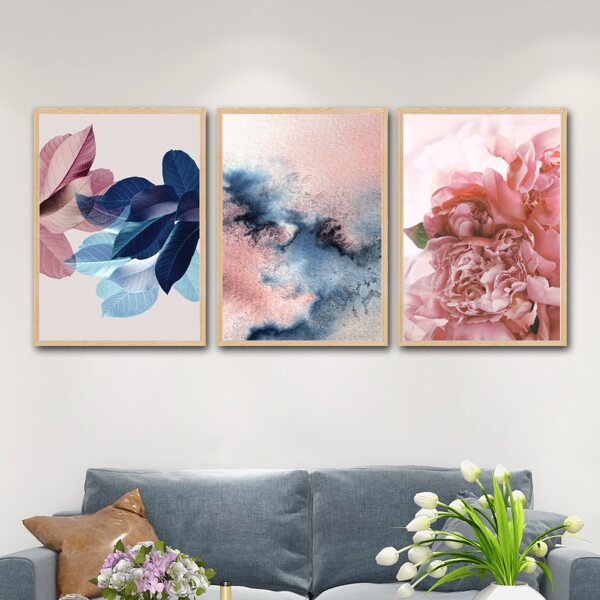 

3pcs Flower Print Unframed Painting, Multicolor
