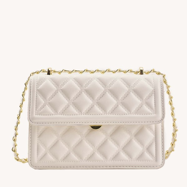 

Minimalist Quilted Flap Square Bag, White