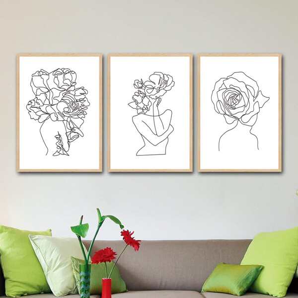 

3pcs Abstract Figure Graphic Unframed Painting, White