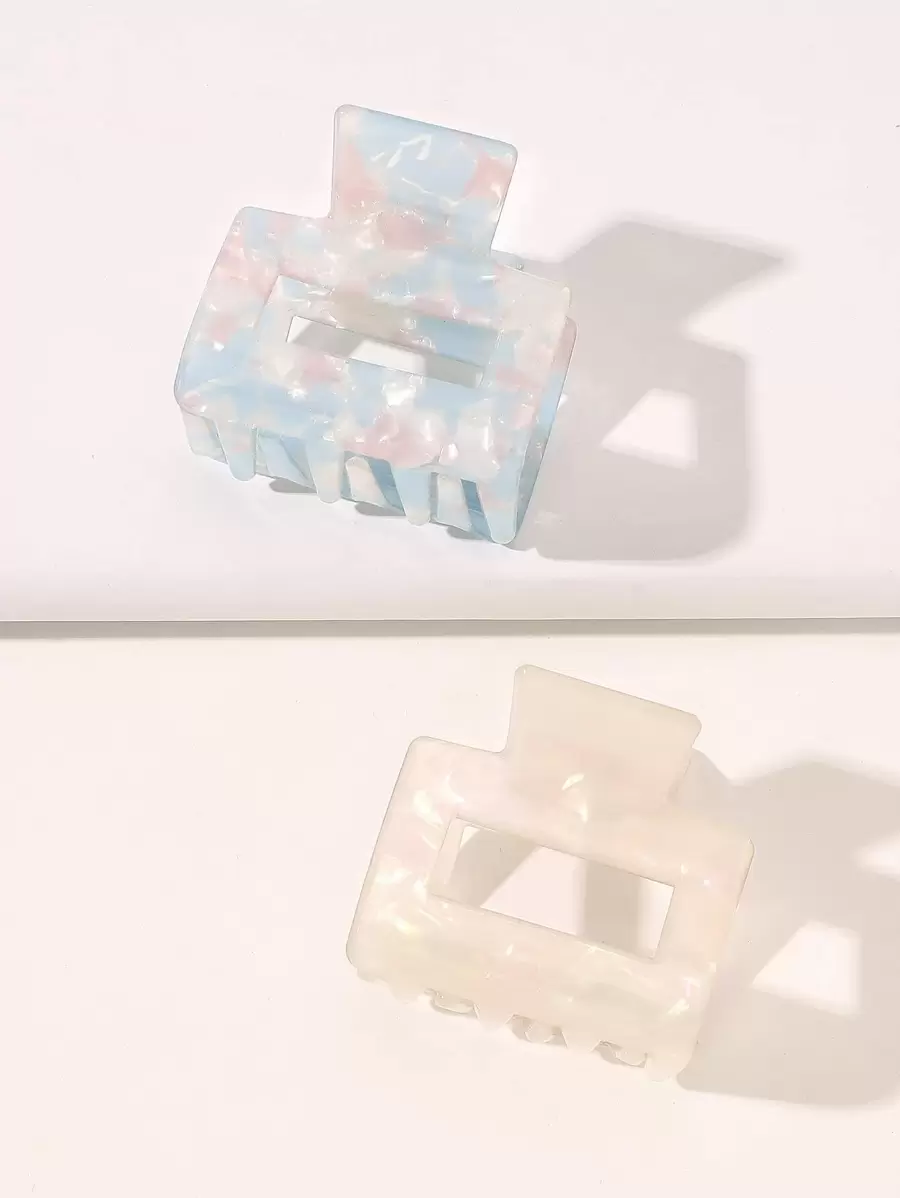 2pcs Set Acetate Marble Texture Minimalist Small Hair Claw Clips, Sweet For Tea Party & Dance Event In Spring & Summer Hair Jaw Clip Hair Clamps Hair Clutch Hair Catcher Clip Fall Winter Hair Clip Hair Accessories For Women For Vacation Outfits Woman - Multicolor - View 1