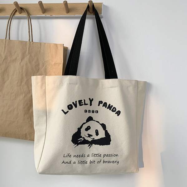 

Panda Pattern Shopper Bag, Beige