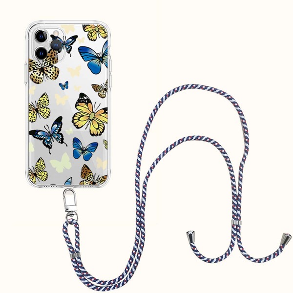 

Butterfly Print Clear Phone Case With Lanyard, Multicolor