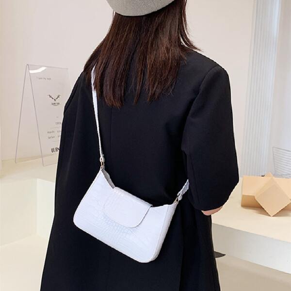 

Croc Embossed Shoulder Bag, White