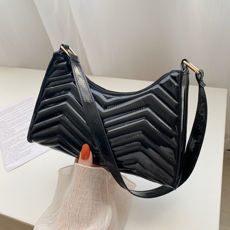 

Chevron Pattern Baguette Bag, Black