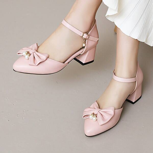 

Bow Decor Point Toe Strappy Pumps, Pink