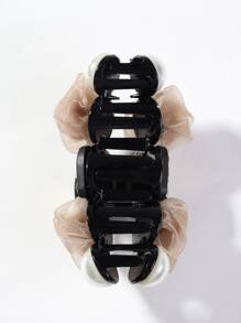 Faux Pearl & Flower Decor Hair Claw - Multicolor - View 3