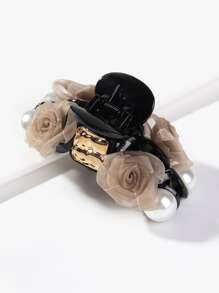 Faux Pearl & Flower Decor Hair Claw - Multicolor - View 4