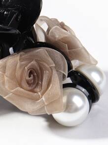 Faux Pearl & Flower Decor Hair Claw - Multicolor - View 5