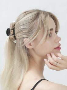 Faux Pearl & Flower Decor Hair Claw - Multicolor - View 6