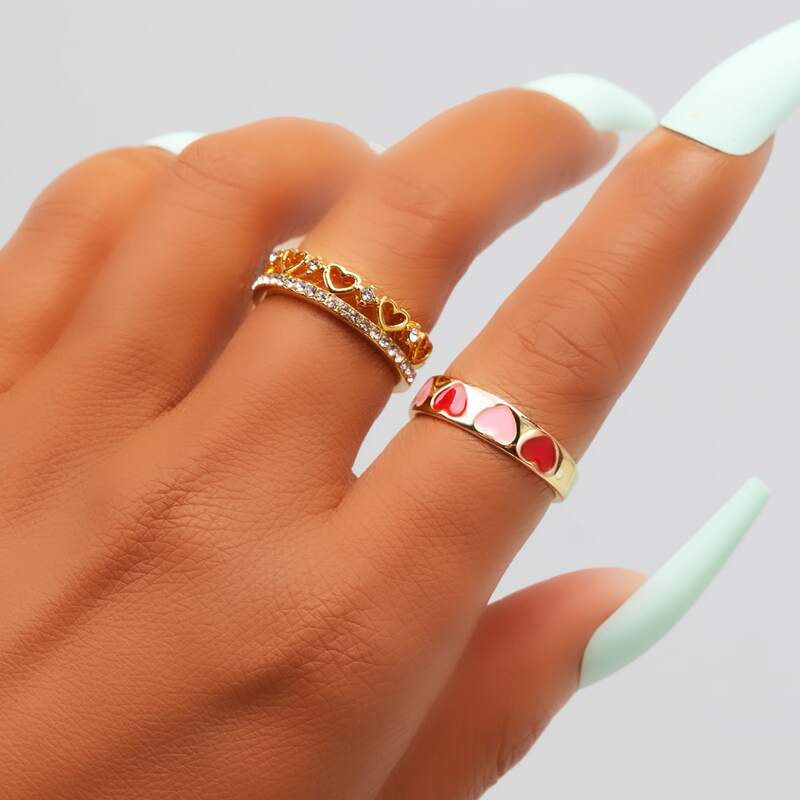 

2pcs Rhinestone Decor Ring, Multicolor