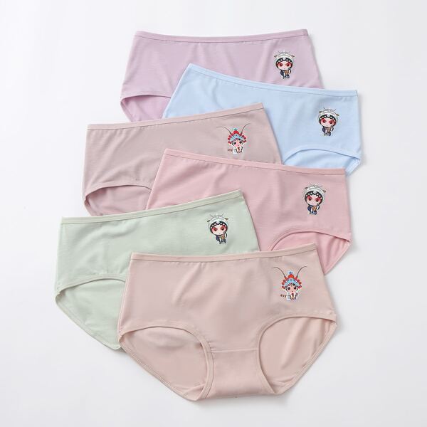 

Girls 6pcs Cartoon Graphic Brief, Multicolor