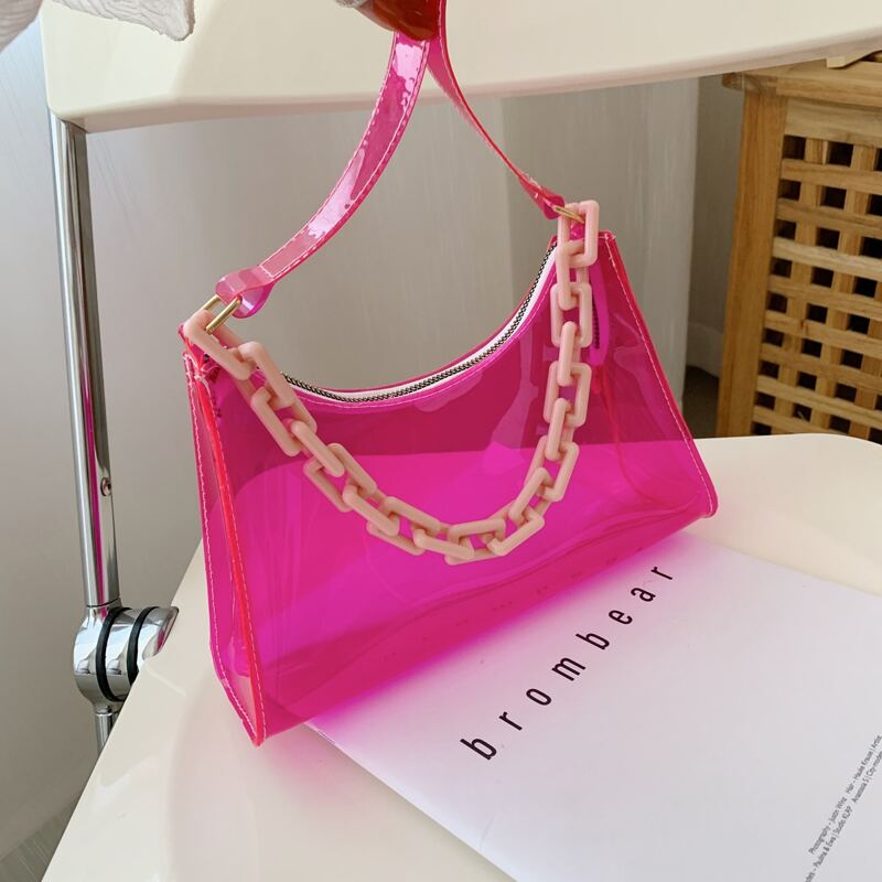

Chain Decor Baguette Bag, Pink