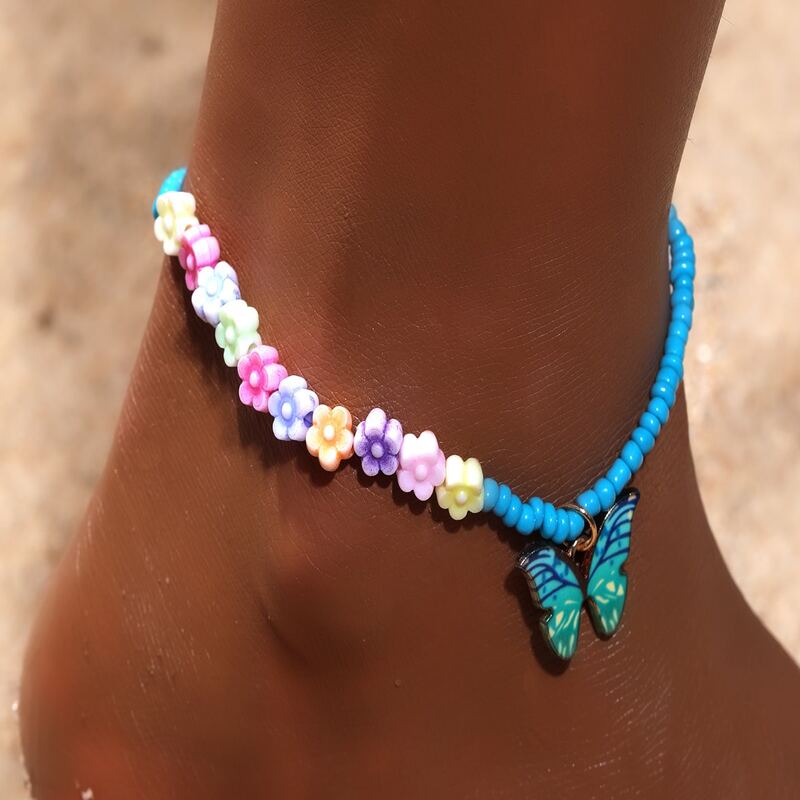 

Butterfly Charm Beaded Anklet, Multicolor