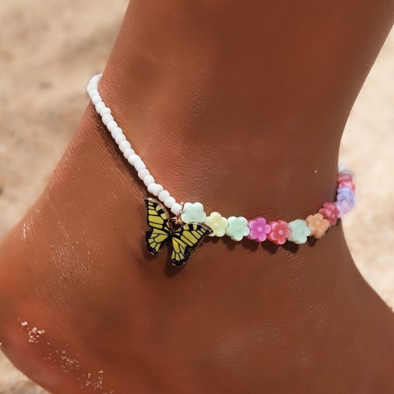 

Butterfly Charm Beaded Anklet, Multicolor