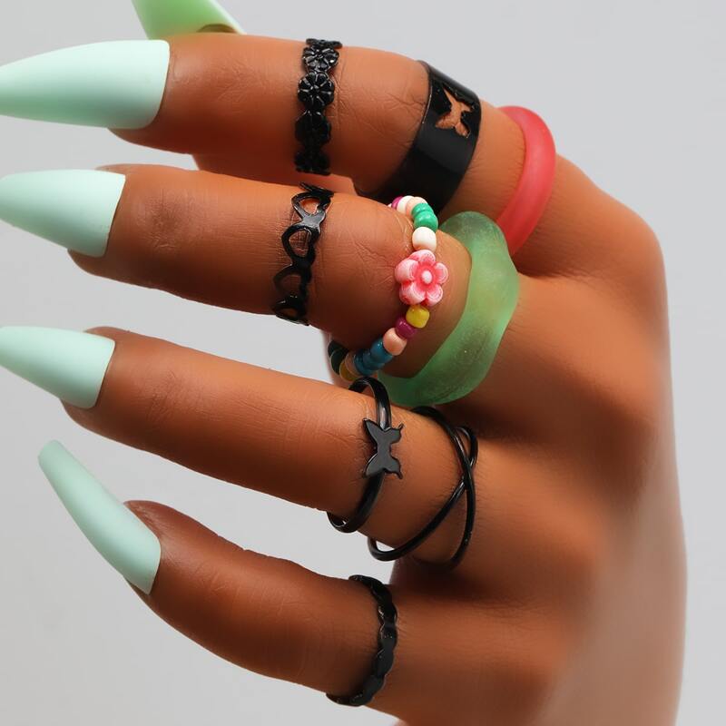 

9pcs Hollow Out Ring, Multicolor