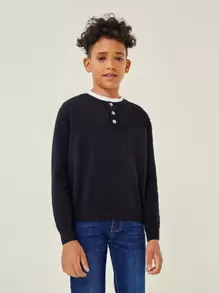 SHEIN Boys Pocket Button Jumper - Black - View 1