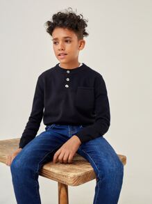 SHEIN Boys Pocket Button Jumper - Black - View 3