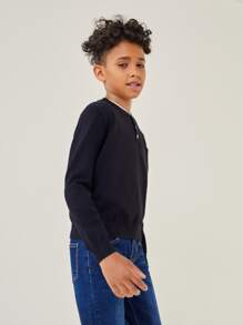 SHEIN Boys Pocket Button Jumper - Black - View 5
