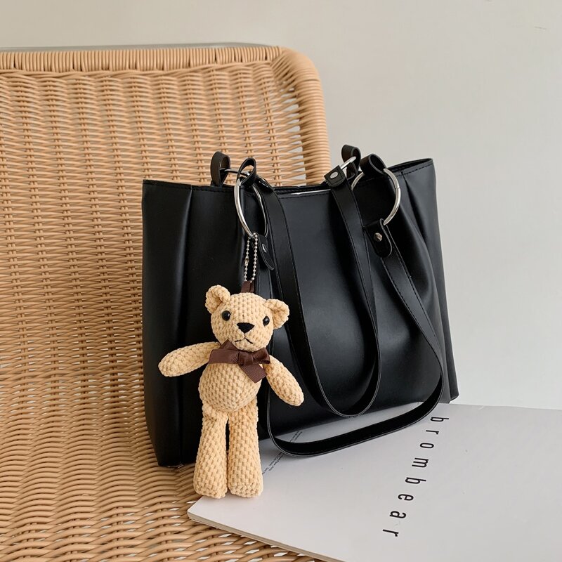 

Bear Charm Tote Bag, Black