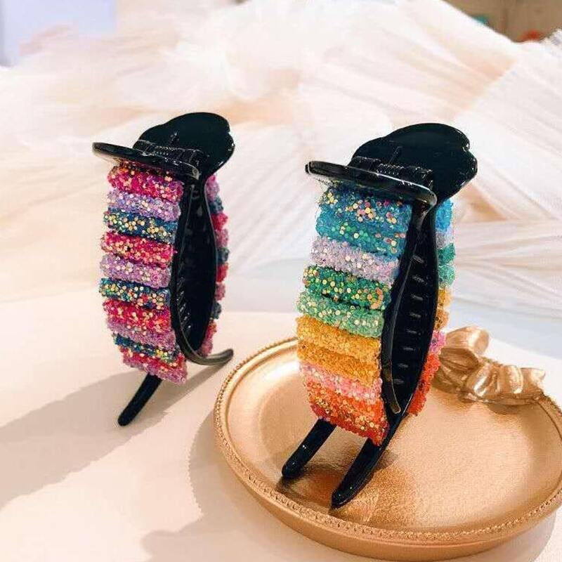 

2pcs Rainbow Stripe Hair Claw, Multicolor