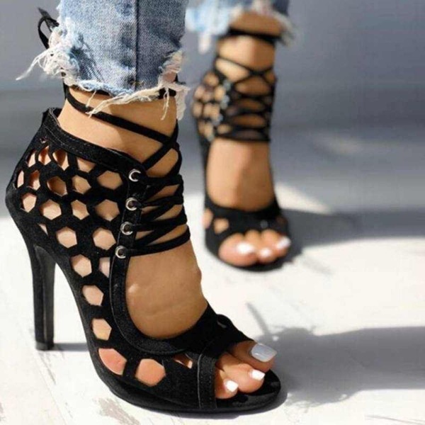 

Minimalist Hollow Out Stiletto Heeled Sandals, Black