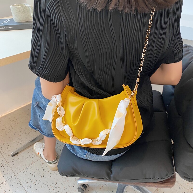 

Twilly Scarf Decor Ruched Bag, Yellow