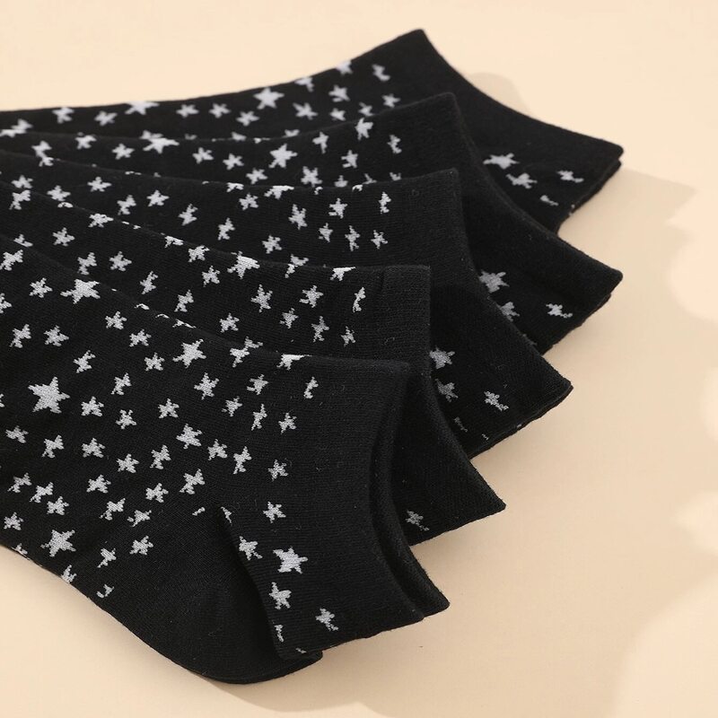

5pairs Star Pattern Ankle Socks, Black and white
