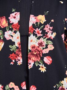 SHEIN Clasi Plus Floral Print Open Front Coat In Fall/Winter - Black - View 5