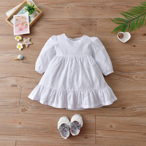 

Baby Swiss Dot Smock Dress, White