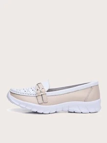 Two Tone Cut Out Slip On Sneakers - Beige - View 2